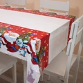Nappe de Noël jetable avec Père Noël, lapin bleu et motifs de sapins de fête - Motif Bordure Rouge Père Noël et Lapin Bleu