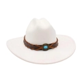 White felt cowboy hat featuring a braided leather band and turquoise stone detail - M Large Brim Cross Rope / White