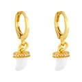 Minimalist gold dangle earrings with white drop pendants and sparkling crystal accents - White
