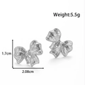 Silver bow stud earrings in stainless steel with weight and dimension details - YE-095 / Silver