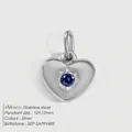 Silver stainless steel heart pendant with September sapphire stone, 10x12mm size - September Royal Blue / Silver