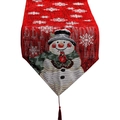 Red Christmas table runner with embroidered snowman, snowflake and Let It Snow text - 35*175cm / Christmas Snowman