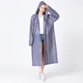 Reusable light purple semi-transparent long raincoat with hood and snap closures - Gray