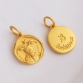 Golden Capricorn zodiac charm with ambitious engraving and goat relief for DIY jewelry - Capricorn - H-11213