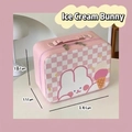 Trousse à maquillage rose à carreaux avec motif lapin, double zip et poignée, 24x11x18cm - Lapin Glace
