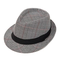 Classic houndstooth jazz fedora hat with black ribbon trim and red detail accents - M (56-58cm) / Red