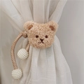 Light brown plush teddy bear curtain tieback with white pearls for kids room - Champagne Apricot Rope Milk Tea Bear