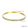 5.5mm golden stainless steel bangle with inlaid rhinestones for elegant stacking - Single Gold Rhinestone Stainless Steel Bangle - 60mm (KB206164-LO)
