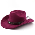 Détail d'un chapeau de cow-boy bordeaux avec bande en cuir et ornements turquoise - M (56-58cm) / Bordeaux