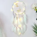 Acchiappasogni bianco fatto a mano con farfalle gialle e calde luci a LED integrate - Prodotto Finito Senza Luce / Bianco