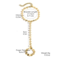 Golden disc finger bracelet with turquoise accents and precise size specifications - Round Disc Chain (S2406-6)