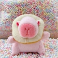 Pink capybara plush keychain with toast collar on colorful macaron foam balls - Donut Pink + Bead Chain
