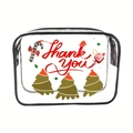 Transparent PVC cosmetic bag with black zipper and festive red Thank You Christmas print - 051-Thank You Christmas
