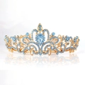 Baroque bridal tiara in gold finish with sparkling blue crystals for wedding hair - Gold Base Opal Blue