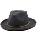Detailed texture of grey wool fedora hat with a brown braided leather band trim - M(56-58cm) / Dark Gray