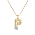 Gold tone letter P necklace pendant with pave cubic zirconia and box chain - Letter P