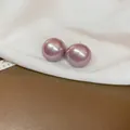 Elegant vintage lavender faux pearl stud earrings with silver needles and glossy finish - Light Purple Pearlescent Round Bead Stud Style (25#)
