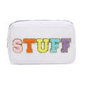 Trousse de maquillage blanche en nylon avec patchs STUFF colorés et bords dorés - 5 Lettres STUFF / Blanc