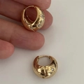 Gold plated huggie hoop earrings featuring starburst engraving and clear crystals - EH0321/Gold Starburst Zircon Thick Hoop