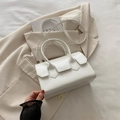 Elegant white PU leather underarm bag with top handle and shoulder strap in a minimalist style - White