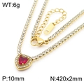 Golden heart necklace with red stone and white zircons on white background - Gold - Red Heart Necklace
