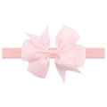 Pink grosgrain ribbon bow headband for babies with elastic fabric band on white background - Light Pink