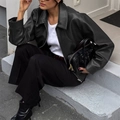 Chic black faux leather casual jacket for women, stylish resort fashion for autumn and winter - S / Black