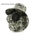 Outdoor camouflage sun hat with face cover and neck flap in dark army green color - Dark Army Green