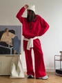 Red 2025 women's hooded tracksuit with heavy embroidery and matching straight-leg pants - S / Red
