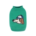 Pull en tricot vert pour animaux avec motif chien de dessin animé et poignets côtelés - M / Vert