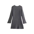 Detailed view of grey long sleeve knit dress featuring vertical ribbed texture and crew neck - S / Gray