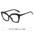Cat eye sunglasses model C8 featuring a black frame with clear lenses for women - C8 Black Frame Clear Lens