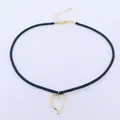 Detail of hollow heart pendant on dark blue twisted choker rope with adjustable chain - Dark Blue