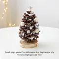 Handmade 17cm pine cone Christmas tree with snow ornaments on natural wood base - Silver Christmas Tree Style F