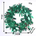 Detail view of 40cm Christmas tinsel wreath with red berries and green leaf accents - Red Fruit Green Leaf Wreath