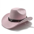 Detail of pink felt cowboy hat with silver bull skull ornament and metallic rivets - M (56-59cm) / Pink (Suede)