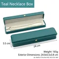 Boîte à collier longue en cuir PU cyan avec logo couronne et velours blanc - Boîte à collier / Bleu lac