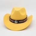 Chapeau de cowboy jaune vif avec ruban en cuir clouté et détail en pierre turquoise - Taille unique / Jaune