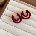 Elegant burgundy flocked double hoop earrings with golden metal clasps in a jewelry box - 150# Vintage Flocked Double Hoops (Silver Earring Post) / Burgundy