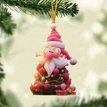 Flat acrylic Santa Claus and Christmas tree hanging ornament on an evergreen branch - Red Pink and Green Mixed Santa Claus (4)