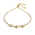 Elegant 18K gold plated double heart adjustable bracelet with sparkling zircon stones - Gold Heart Pull-out Bracelet