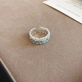 Detailed macro view of silver flower ring with blue enamel and sparkling zircons - Hollow Lace Style (3# Ring-Silver-Blue)
