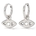Aros de plata Evil Eye con circonitas brillantes sobre un fondo blanco minimalista - Estilo Plateado (PDE482)
