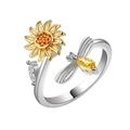 Bague rotative tournesol et abeille anti-stress avec pierres orange et métal doré - Style Tournesol Abeille (AJ069)