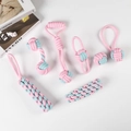 Robustes Haustierspielzeug-Set aus Baumwolle mit rosa-blauen Flechtformen für Hunde - 7-teiliges rosa und blaues Macaron-Set