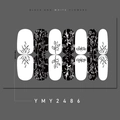 Detailed sheet of YMY2486 nail stickers featuring black and white floral plant patterns - Minimalist Plant Pattern (YMY2486)