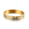 Bracciale dorato in acciaio inossidabile con greca e strass bianchi - Stile Chiave Greca (KB120861-KFC) / Oro