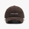 Brown distressed baseball cap with ND letter embroidery and vintage frayed brim style - Adjustable / Dark Brown