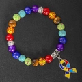 Detailed macro of a chakra stone bracelet with an autism awareness puzzle ribbon charm - Style 1 - Ribbon Puzzle Pendant