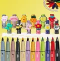 Set of 12 inkless eternal colored pencils with assorted cartoon silicone toppers - Cartoon Full Set / Colorful